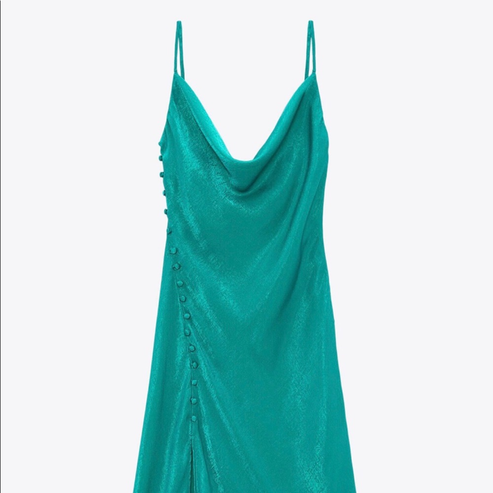 ZARA SATIN LINGERIE STYLE DRESS - TURQUOISE